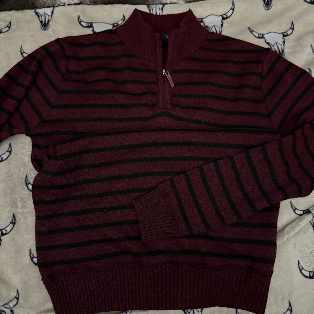 Cozy Burgundy and Black Striped Kids Sweater